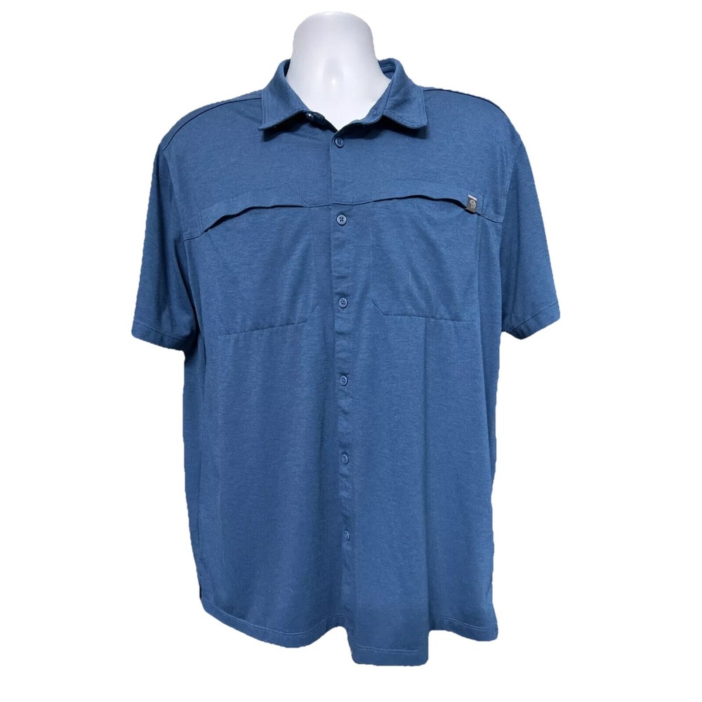 Mountain‎ Hardwear Men's Knit Button Up Shirt Size Large Blue Outdoor Camping